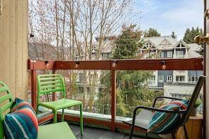 Private patio overlooking Main Street with views of Blackcomb & Whistler!