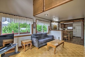 Inside, the open layout invites you to relax.