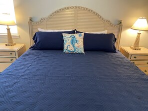 King bedroom w/attached full bathroom. Linens & starter toiletries included.