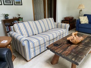 Queen sofa bed with linens provided
