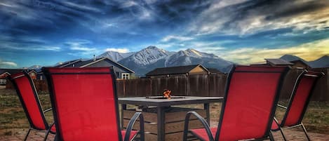 Patio & firepit with stunning views of Mt Princeton.