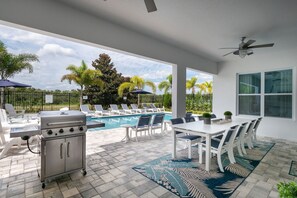 Dine al fresco at the covered outdoor dining table