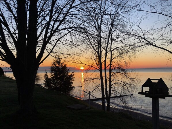 Sun rise over Lake Erie from the backyard
