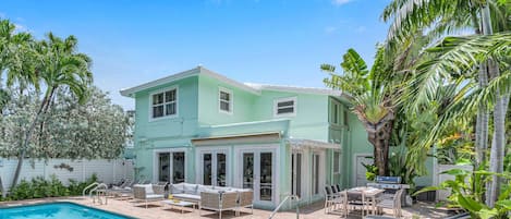 Steps away from the beach.  Classic coastal Florida residence with a heated pool.