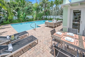 The spacious outside heated pool is perfect for enjoying the wonderful Florida weather, year-round.