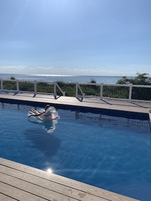 salt water pool with bay view