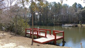 Dock for boat with light and outlet.