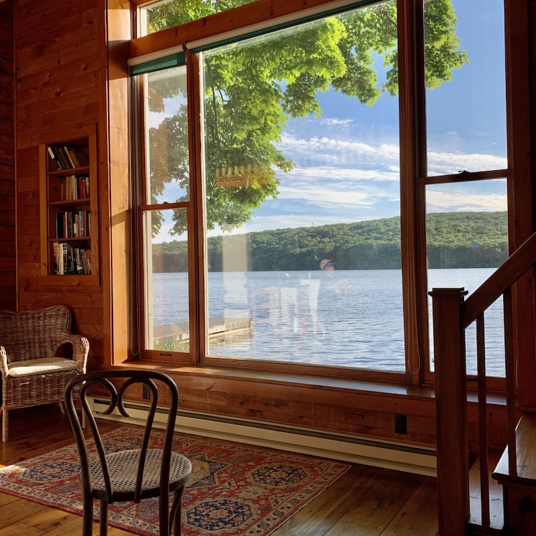 A picture window at a cabin in Connecticut