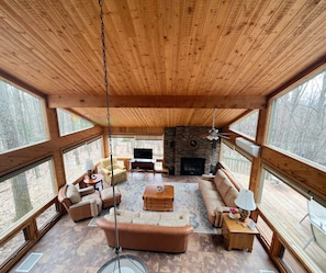 Living room view from upstairs. - Living room view from upstairs.