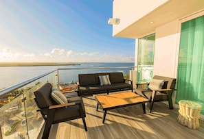 The New Sofa Set with the Lagoon View in the Background.  Enjoy Gorgeous Sunsets Over The Lagoon