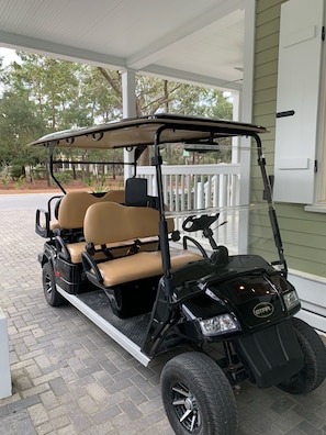 Brand new 6 seater street legal golf cart and 4 adult bikes provided year round.