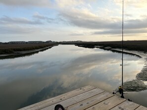 View from pierhead with fishing rod holders.  