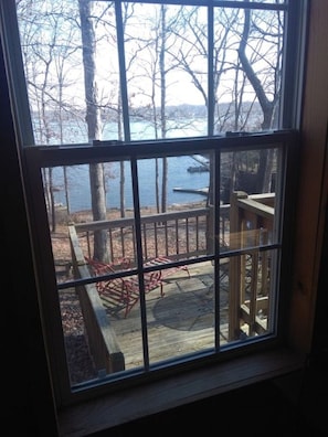 deck and picture of lake, my dock is the dock to the far right.