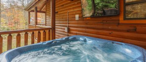Turn up the bubbles and relax in the hot tub!