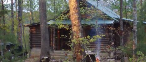 Cabin with Spring-time Sunset and Fire Pit