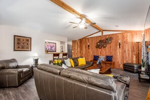 Custom pine accent feature wall.
