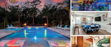 Welcome to Great Escape Manor, a 9 bedroom luxury home with a private pool, custom-built kids' bedrooms, and more! Photos updated: August 2021