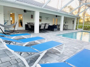  four sun loungers at your disposal and 
hammock