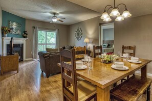Spacious dining area that seats 6 and opens to living room