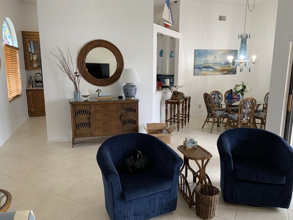 Open concept living and dining area.