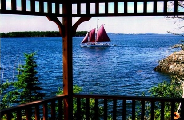 VIEWS FROM INSIDE THE SCREENED IN GAZEBO.  AMAZING BLUE WATERS OF THE ATLANTIC