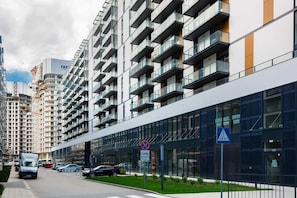 Modern building in the centre of Warsaw housing this unique apartment.