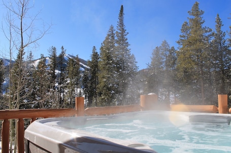 Private hot tub located off of Bunk Room on lower level. Check out those views!