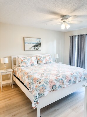 Master bedroom features another comfortable, king size bed.