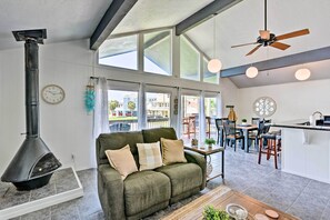 Living Room | Wood-Burning Fireplace | Free WiFi | Single-Story Home w/ Loft