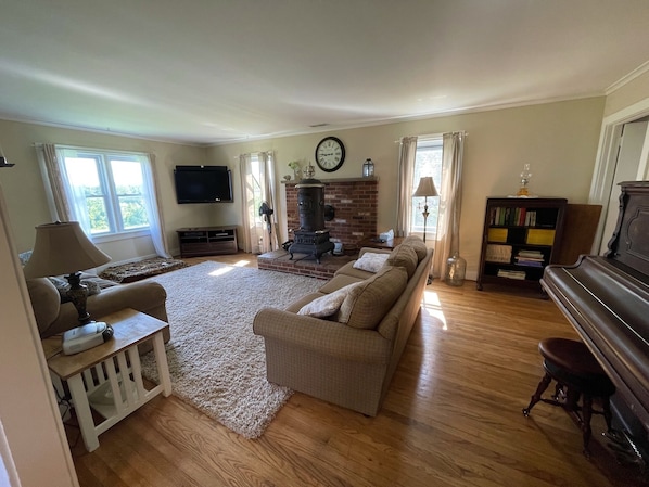 Living room with 2 full size sofas.
