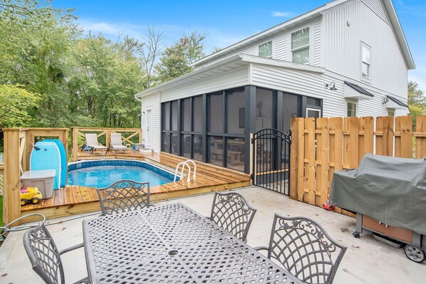 Heated pool & porch.  Note: a hot tub with a privacy fence surround added 2022