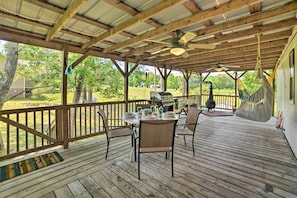 The 3-bedroom, 2-bathroom hideaway features a furnished covered deck and more!