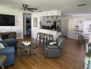 Large open room with recliner.
New furniture, decor,  paint and more.