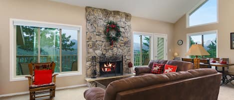 Living room with a fireplace view