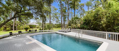 Noted as one of the largest in Sea Pines. 30 ft long, 18' wide in shallow 12' in