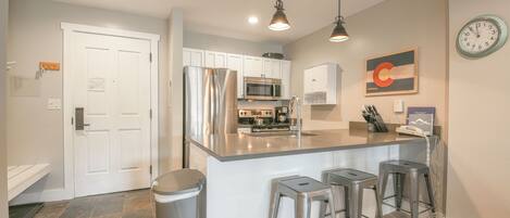 Modern kitchen with countertop seating