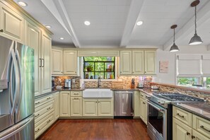 Large kitchen with stainless appliances.  Freezer has two ice makers.