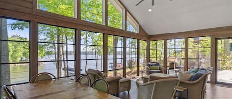 Porch with big water views.  Vinyl panels and screens allow for year-round use