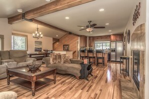 Gorgeous newly installed hickory hardwood floors.