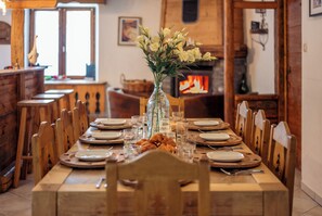 Dining table extends to easily accommodate 14 people