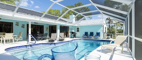 Heated Saltwater Pool With Loungers 