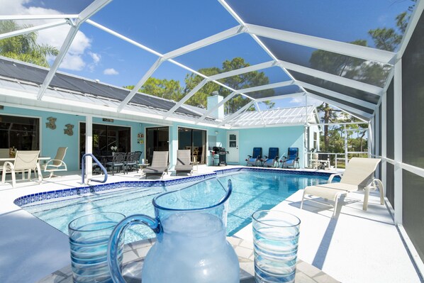 Heated Saltwater Pool With Loungers 