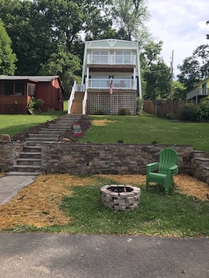 New steps/walkway and rock wall by fire pit 