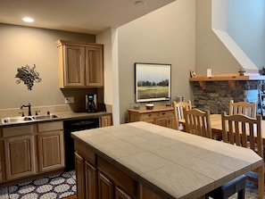 Kitchen island and dining area