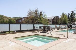 Common area hot tub and patio table