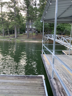Boat dock and swim pier looking towards the house 