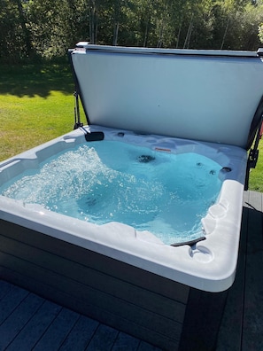 There is no better way to unwind after a day of play than a dip in the 7-person hot tub, located in the backyard.