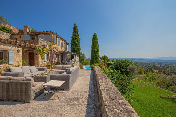 House, terrace and view