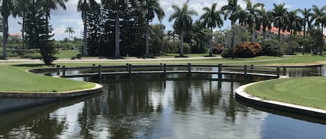 View from living area of pond and bridge over 8th hole.