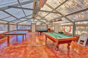 Fun game room with ping pong and pool table